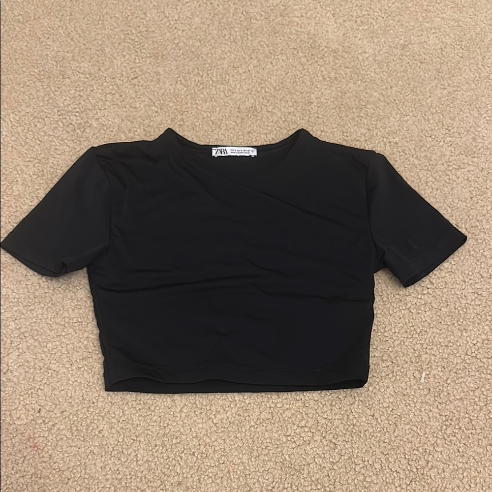 Zara Black Fitted Crop T-Shirt